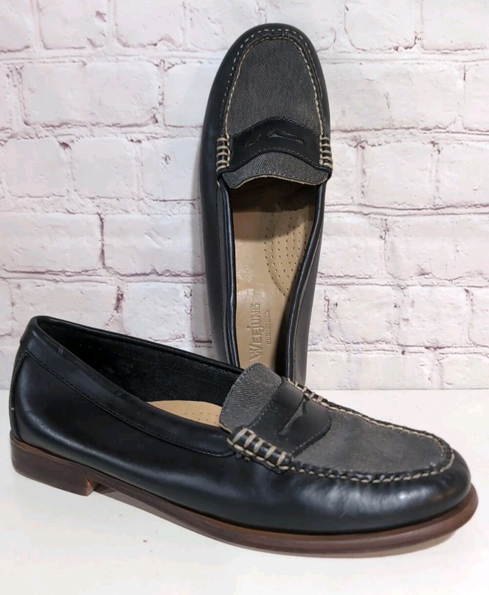 G.H. Bass & Co Weejuns Wayfarer III SZ 7.5 Black Leather Denim Penny Loafers
